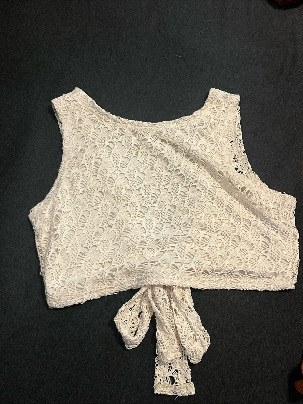 SHEIN Cream Lace Crop Tank with Tie-Back